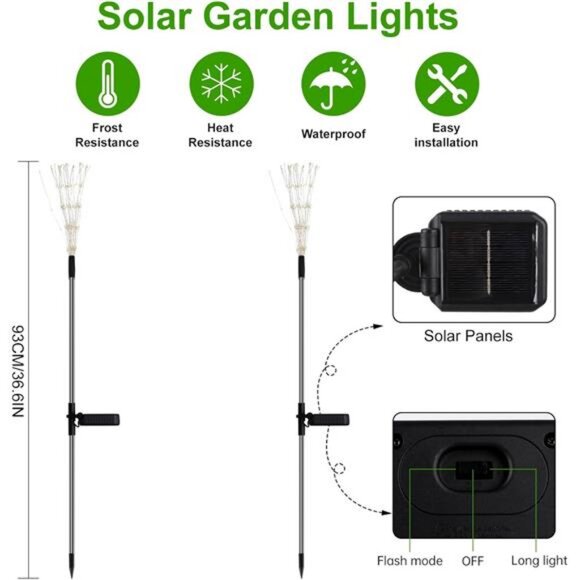 2 Pack Solar Firework Lights Outdoor, 175 LED Garden Lights with 2 Modes - Picture 4 of 7